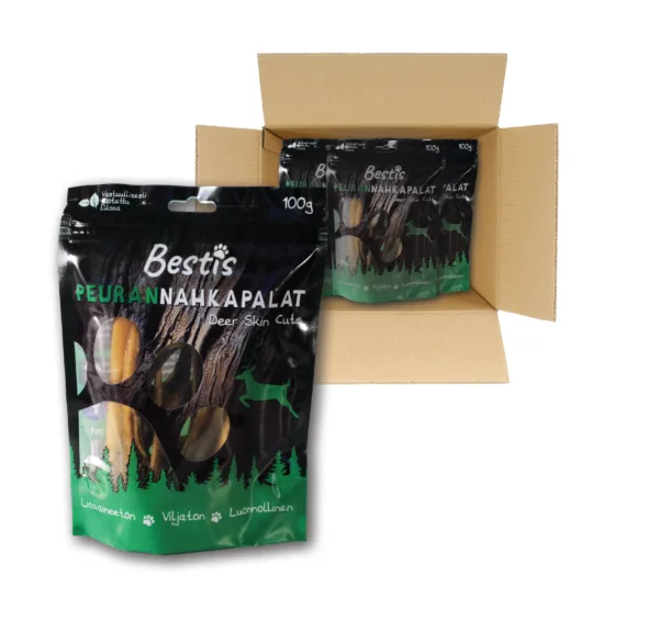 Bestis säästöpakkaus, peuran nahkapalat, 4x 100g, vastuullisesti tuotettu Eu:ssa, lisäaineeton, viljaton, luonnollinen icon
